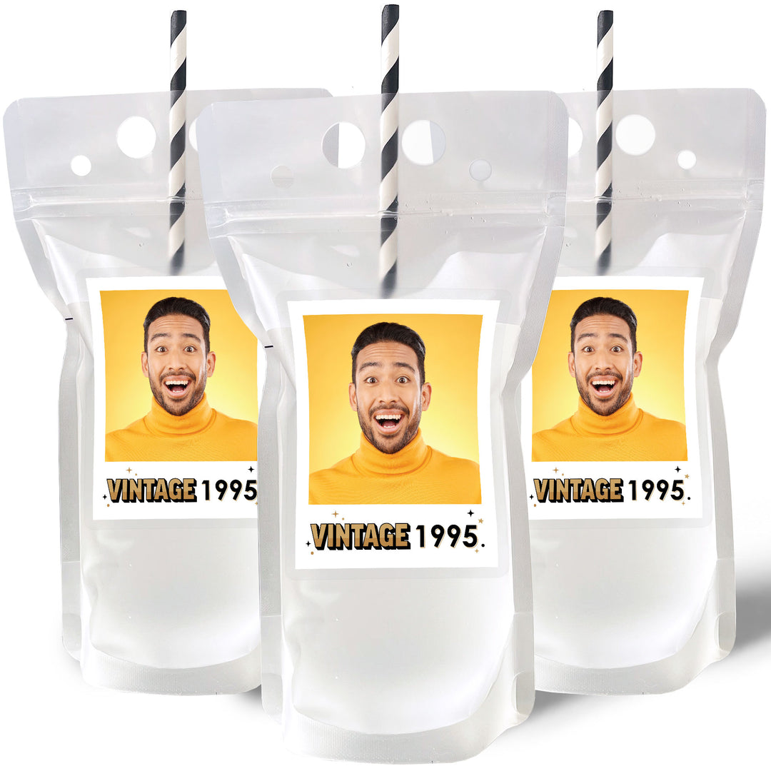 Custom Photo Drink Pouches - Vintage Birthday - 12 Ct