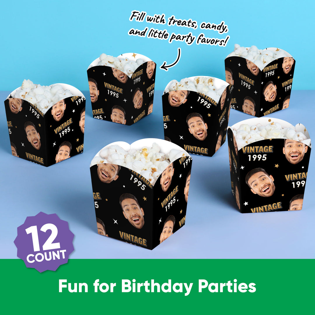 Custom Face Vintage Birthday Treat Boxes - 12 Ct
