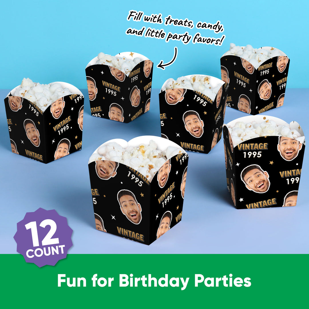 Custom Face Vintage Birthday Treat Boxes - 12 Ct
