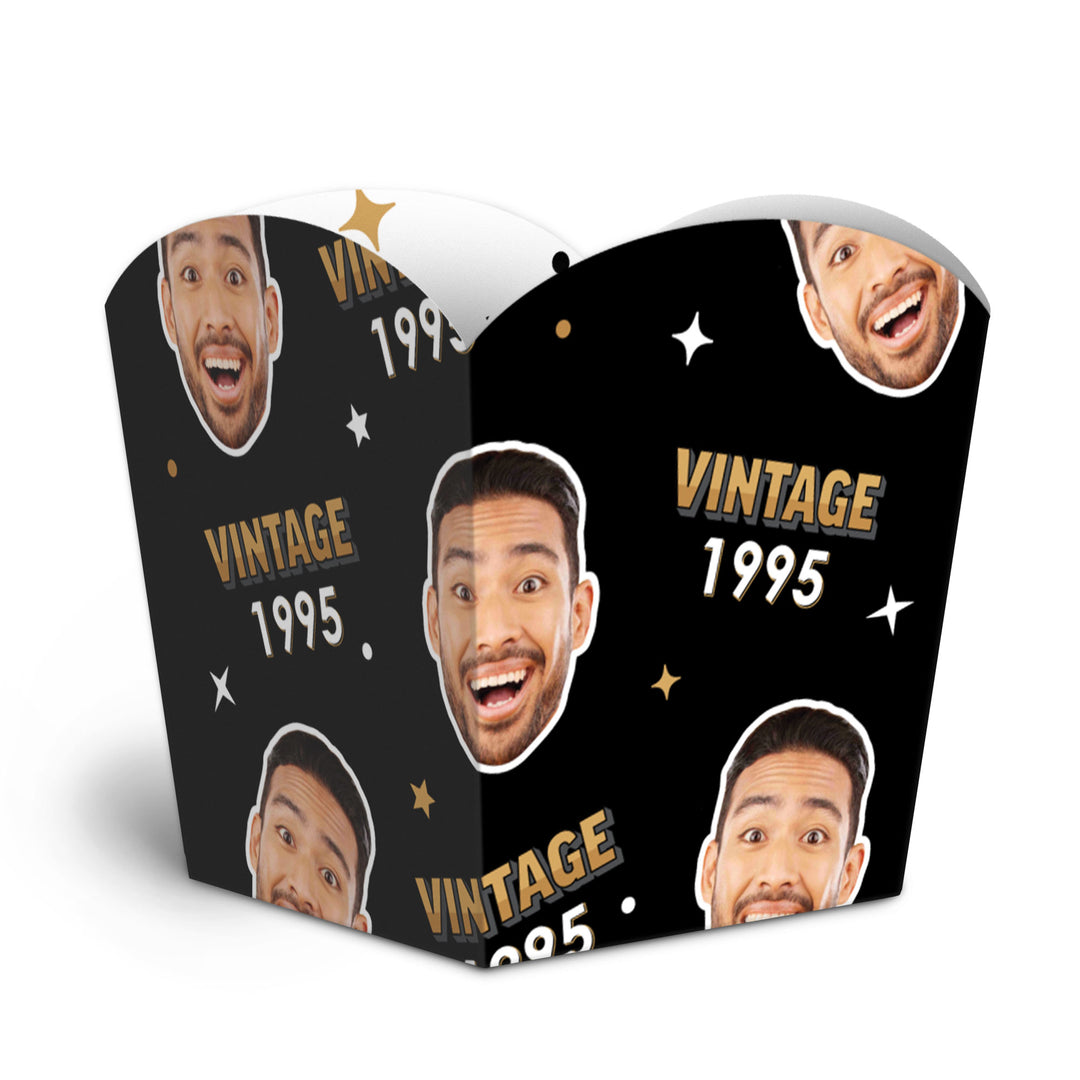 Custom Face Vintage Birthday Treat Boxes - 12 Ct