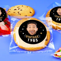 Custom Face Stickers & Clear Cookie Bags - Vintage Birthday