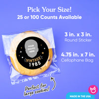 Custom Face Stickers & Clear Cookie Bags - Vintage Birthday