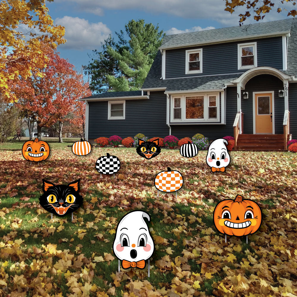Vintage Halloween Lawn Decorations - 10 Pc