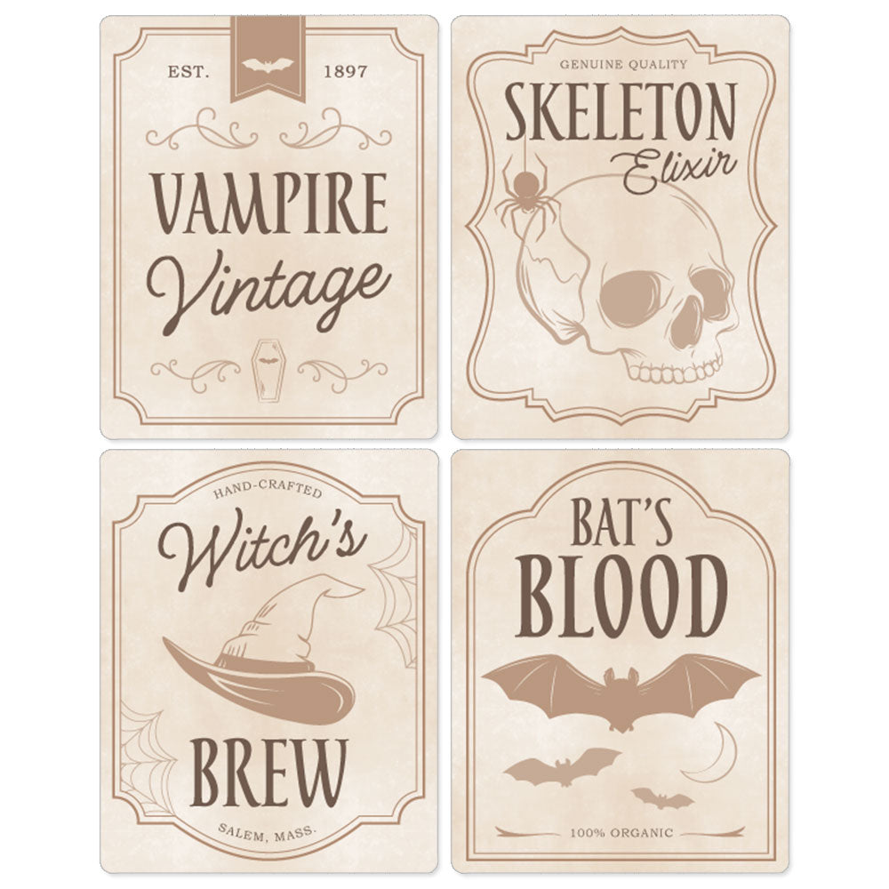 Vintage Halloween - Wine Bottle Stickers - 4 Ct