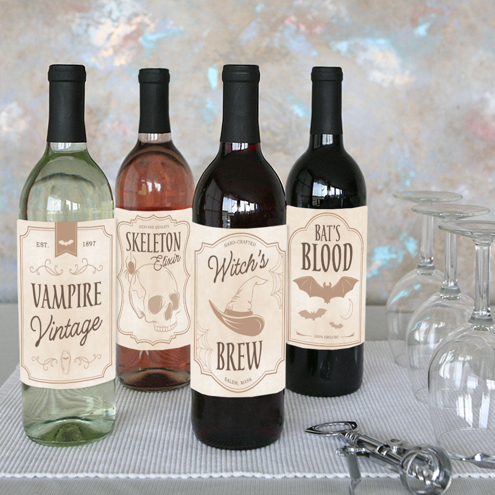 Vintage Halloween - Wine Bottle Stickers - 4 Ct