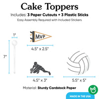 3 count volleyball cake topper set with sticks