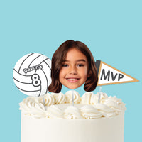 Volleyball custom cake topper with photo face ball and MVP pennant