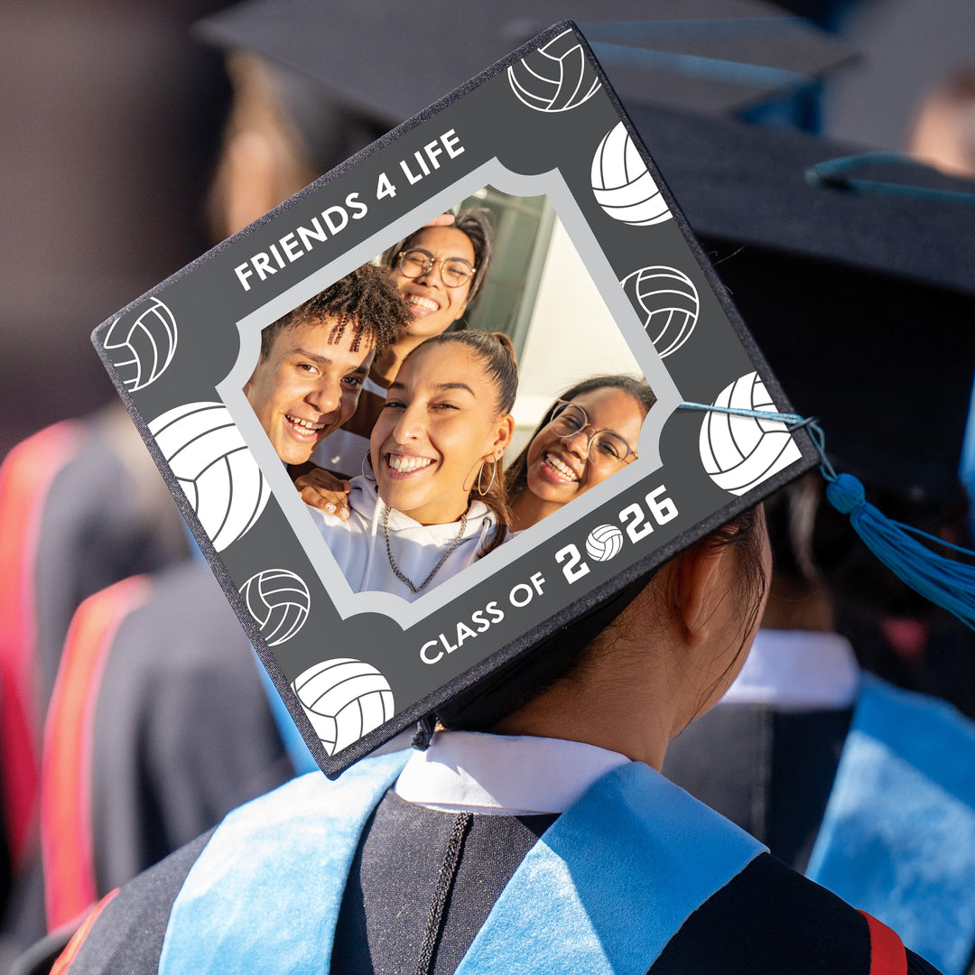 Styled graduation cap with volleyball themed topper