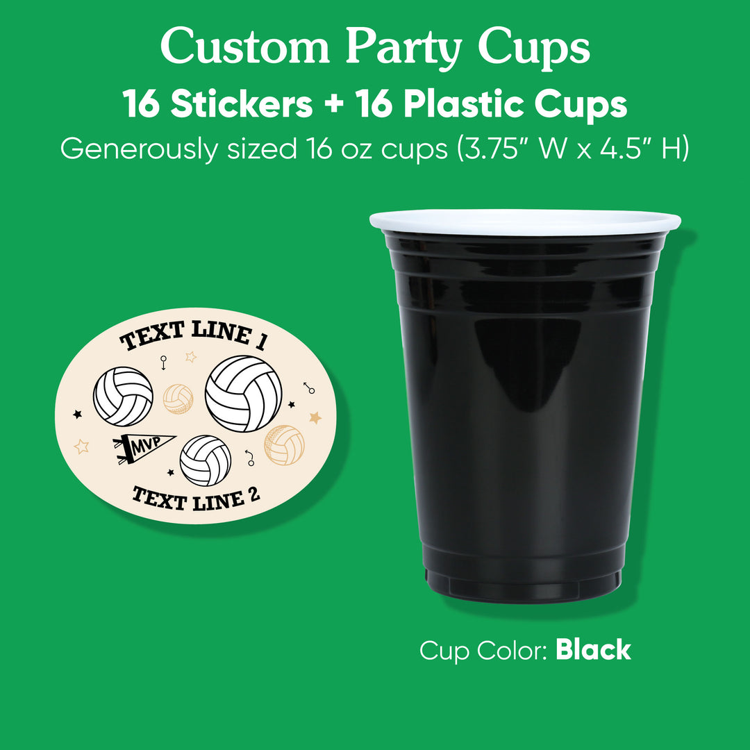 Custom Text Party Cups - Volleyball - 16 Ct