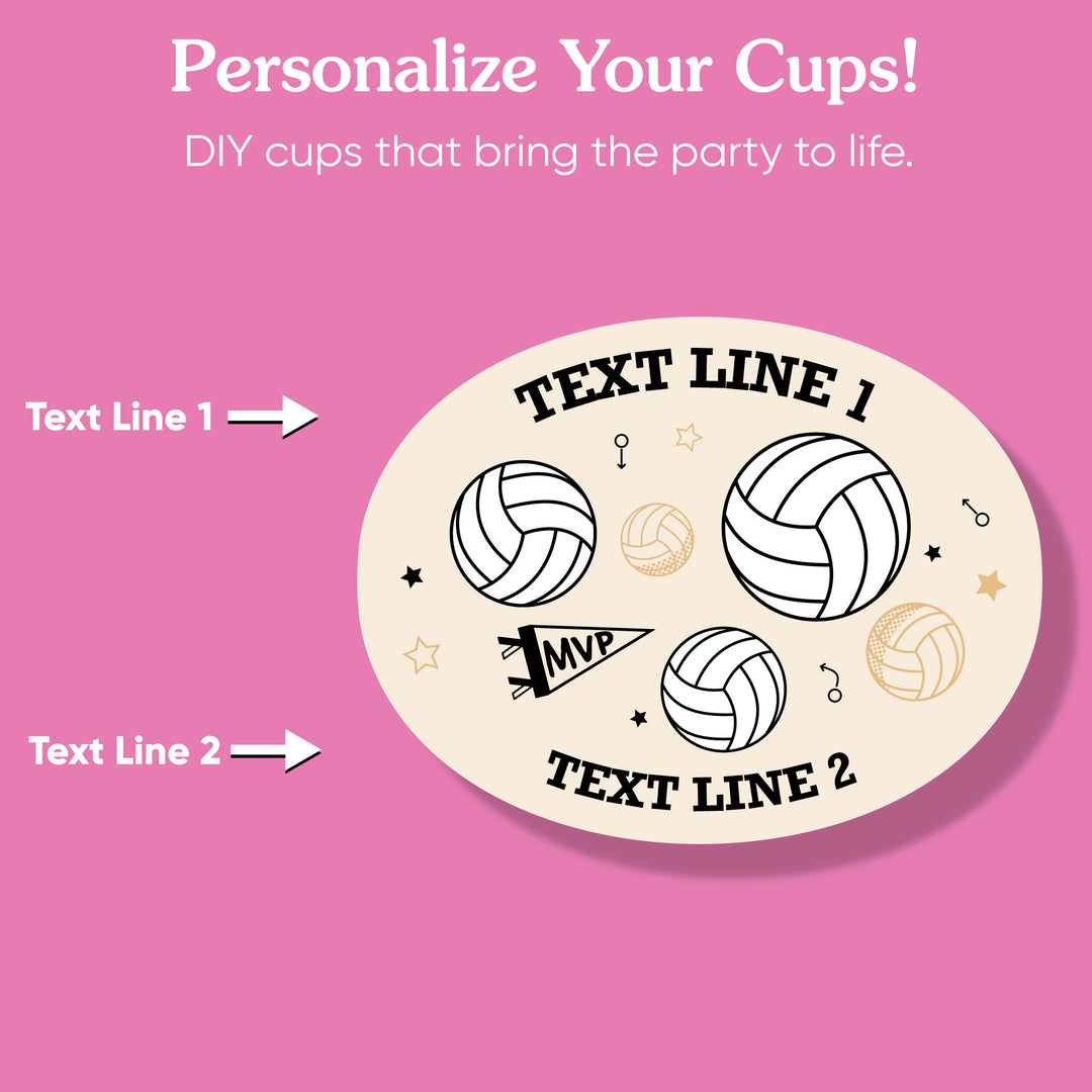 Custom Text Party Cups - Volleyball - 16 Ct