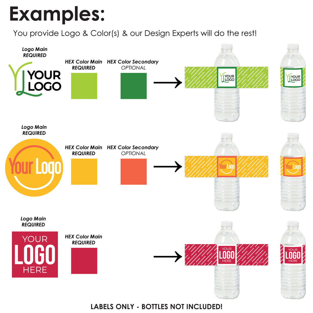 Custom Logo Water Bottle Labels - Personalized Branded Business Party Decorations - Set of 20 Stickers