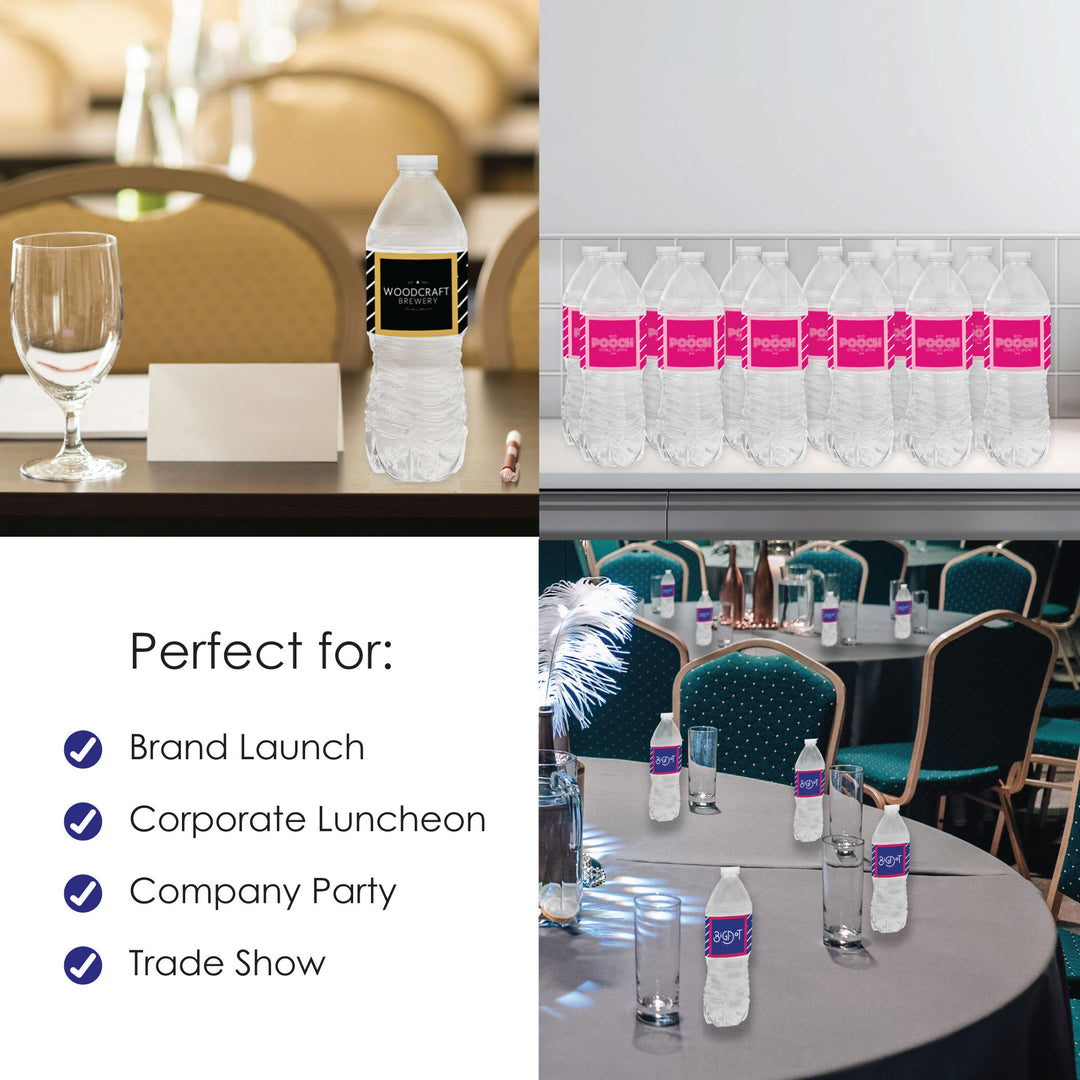 Custom Logo Water Bottle Labels - Personalized Branded Business Party Decorations - Set of 20 Stickers