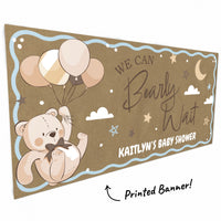 Teddy bear with balloons and moon stars design close-up