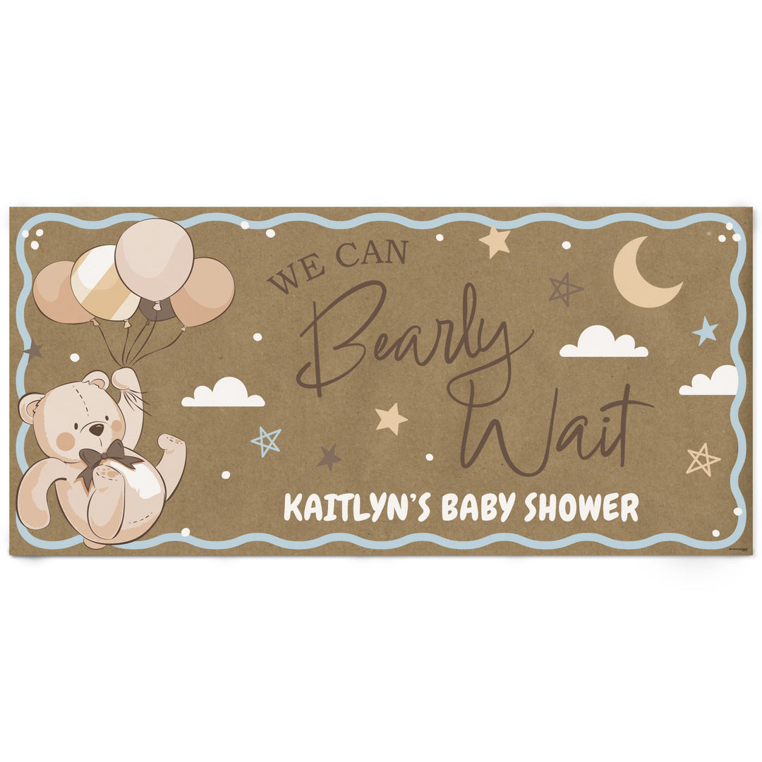 We Can Bearly Wait personalized teddy bear baby shower banner