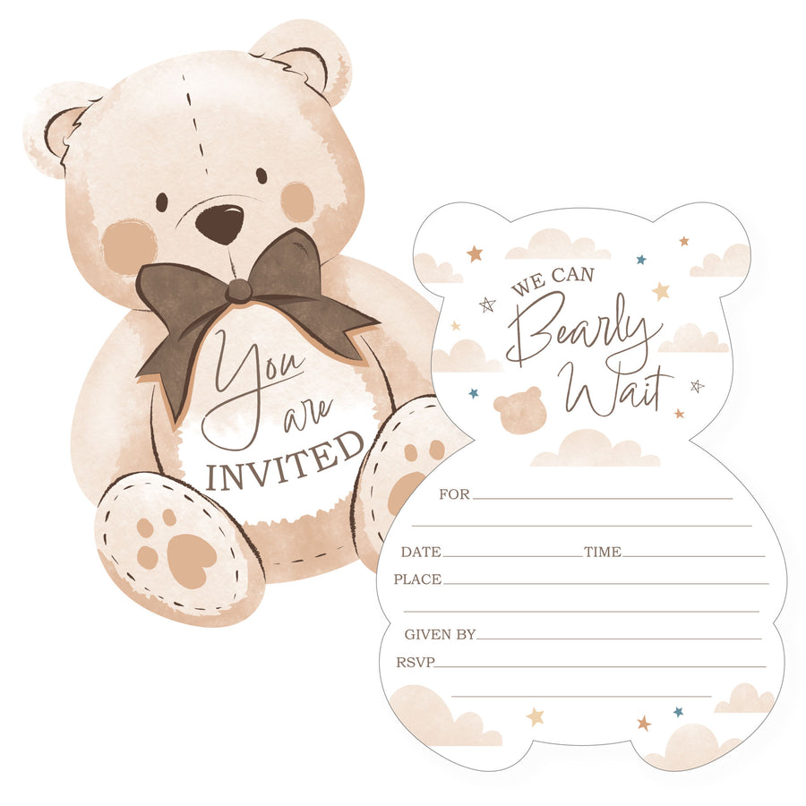 We Can Bearly Wait Shaped Fill-In Invitations - 12 Ct