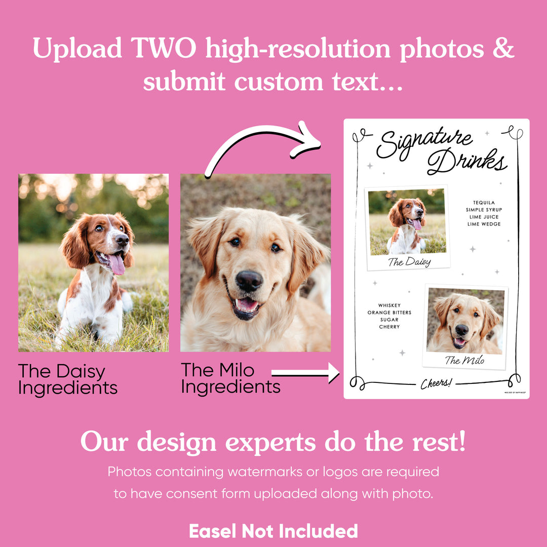 Personalized Photo Signature Drinks Wedding Sign (Select Your Size)