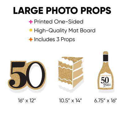 We Still Do - 50th Wedding Anniversary - Cake, Champagne Bottle and 50 Shape Decorations - Anniversary Party Large Photo Props - 3 Pc