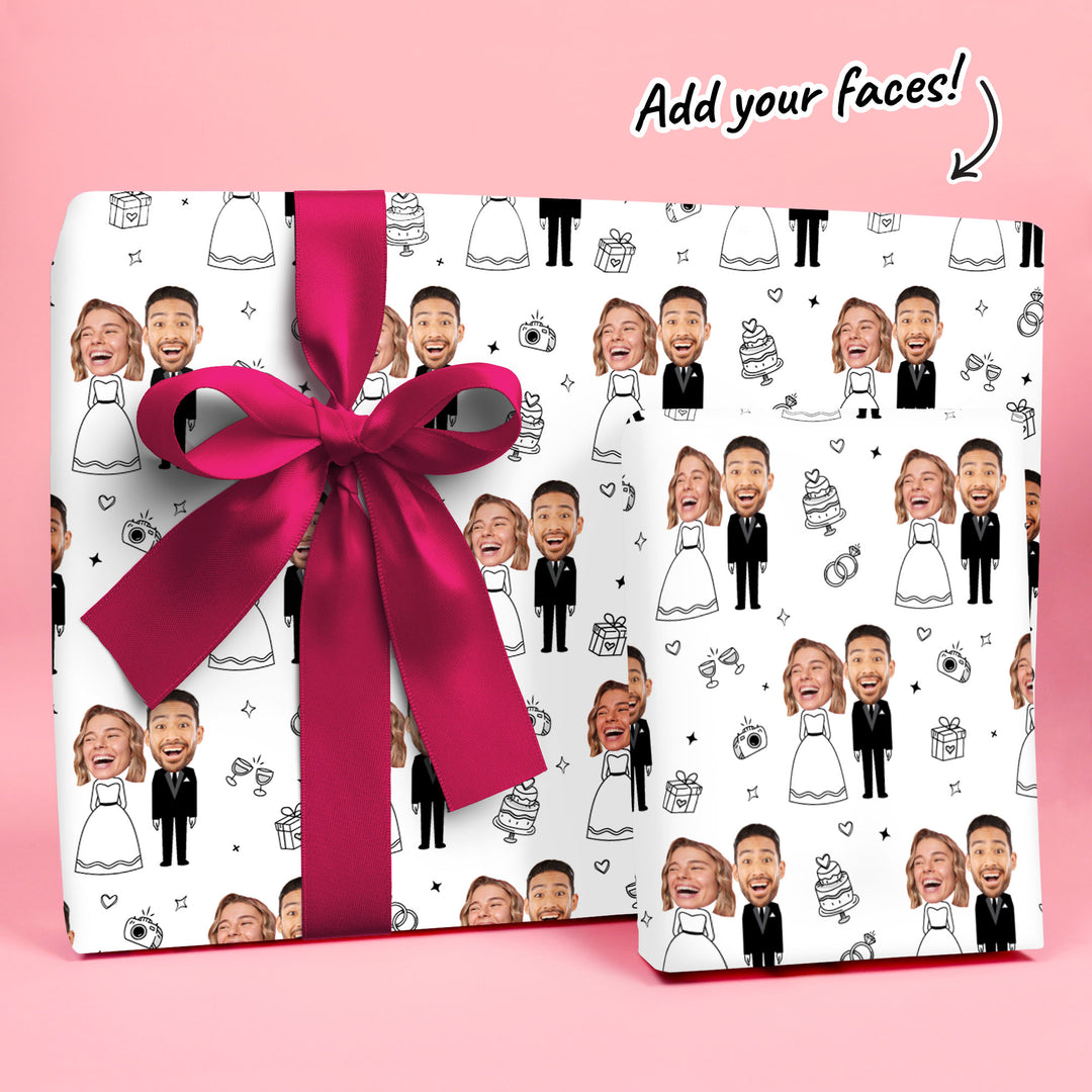 Custom Face Wrapping Paper - Wedding Couple Doodle