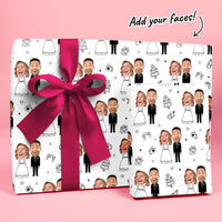 Custom Face Wrapping Paper - Wedding Couple Doodle