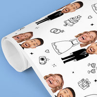 Custom Face Wrapping Paper - Wedding Couple Doodle