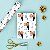 Custom Face Wrapping Paper - Wedding Couple Doodle