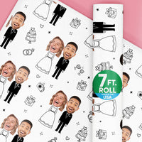 Custom Face Wrapping Paper - Wedding Couple Doodle
