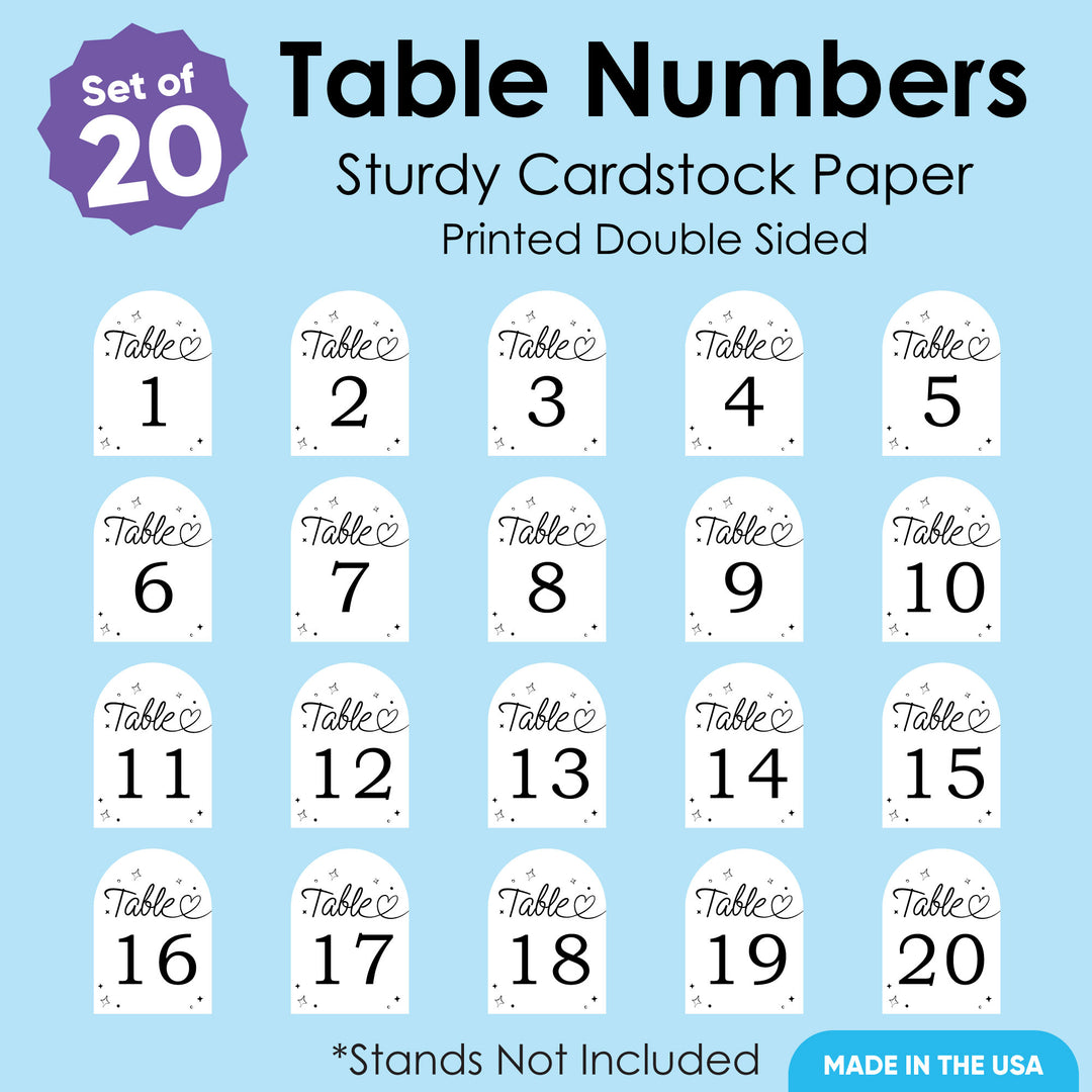 Wedding Hearts Table Numbers - 20 Ct