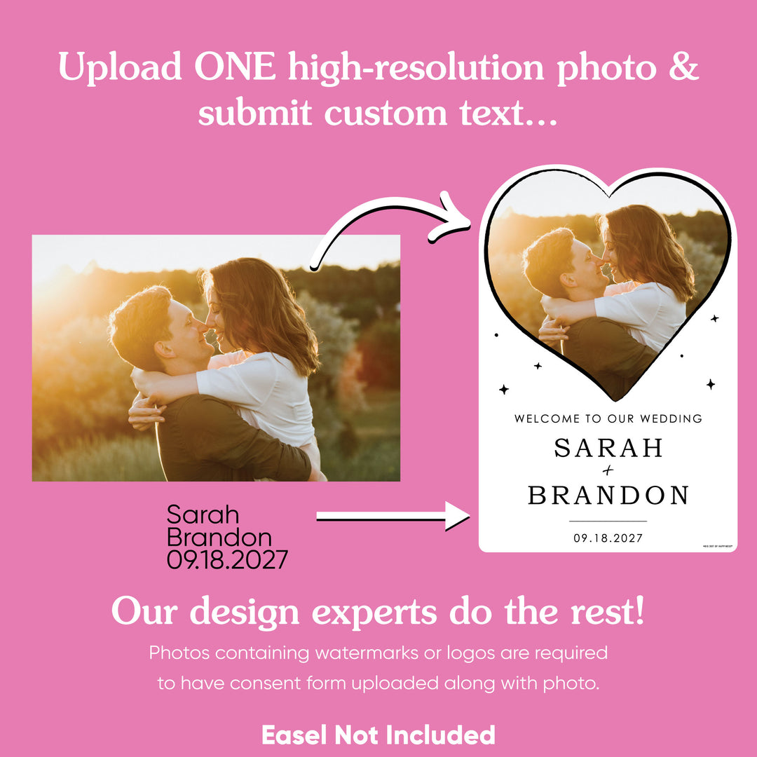 Personalized Photo Wedding Hearts Welcome Sign (Select Your Size)