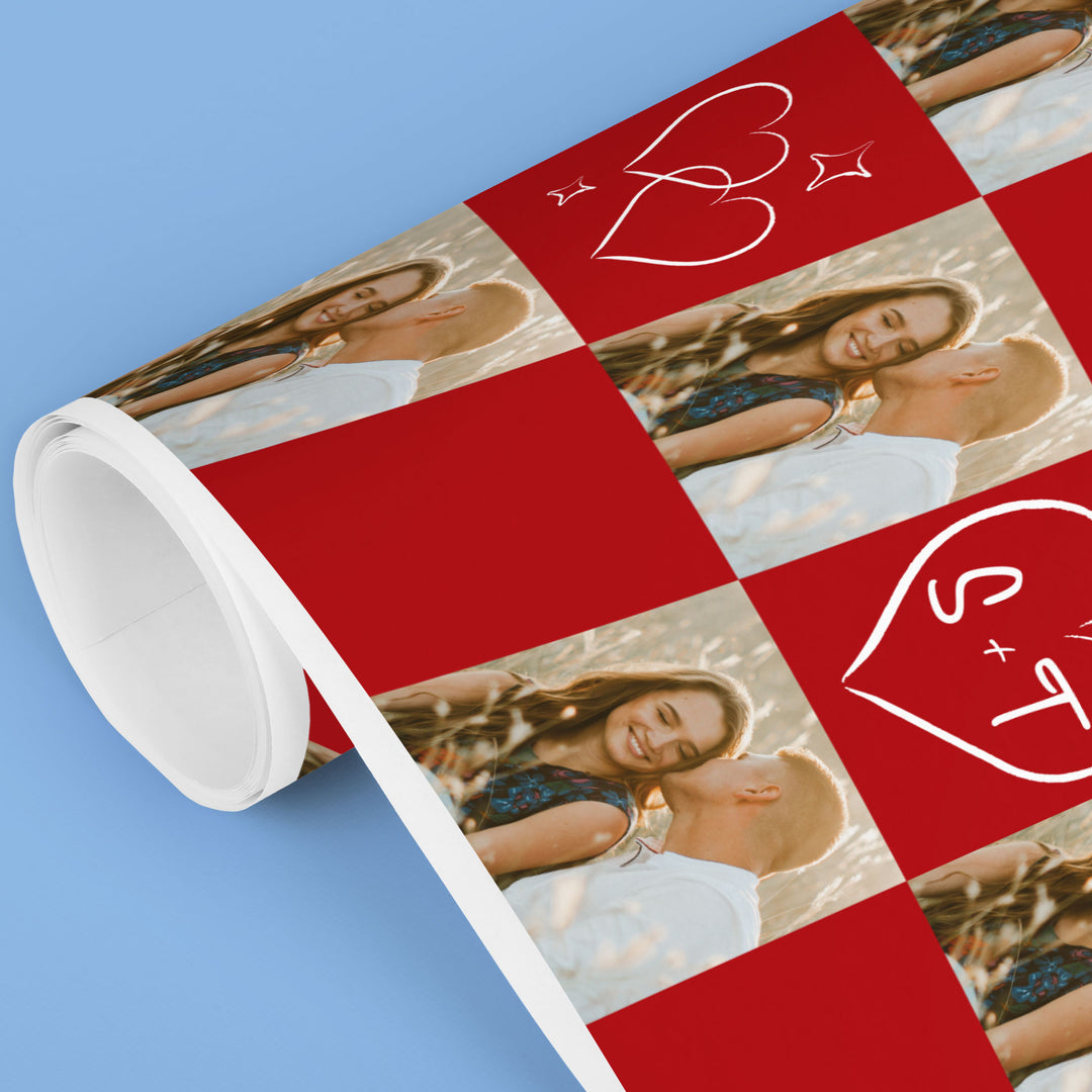 Custom Photo Wrapping Paper - Cherry Red Wedding Rings