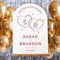 Personalized Text Cherry Red Wedding Hearts Welcome Sign (Select Your Size)