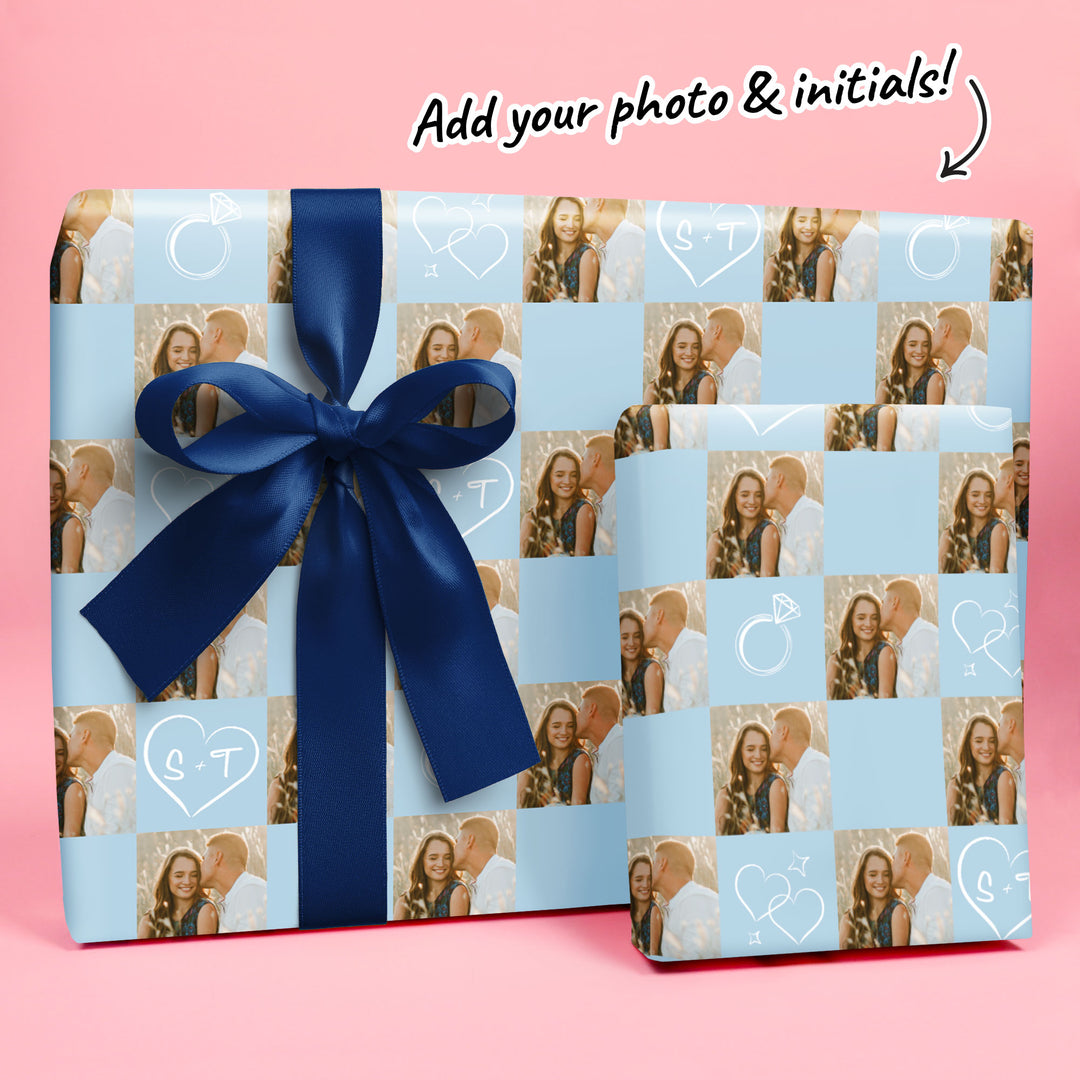 Custom Photo Wrapping Paper - Dusty Blue Wedding Rings
