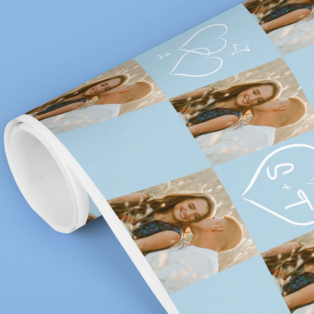 Custom Photo Wrapping Paper - Dusty Blue Wedding Rings