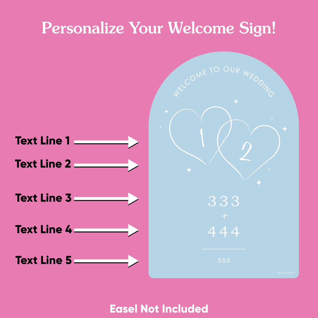 Personalized Text Dusty Blue Wedding Hearts Welcome Sign (Select Your Size)