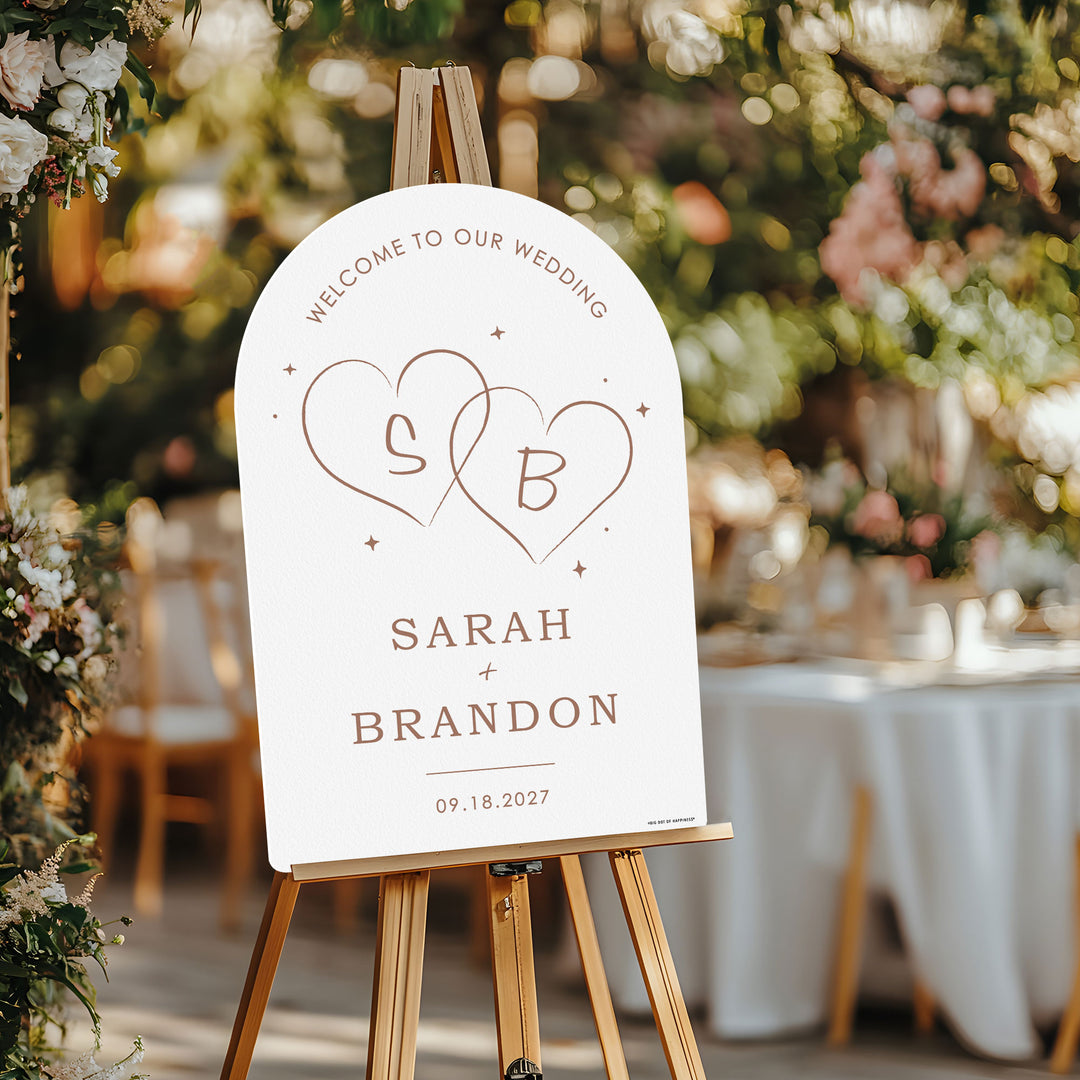 Personalized Text Mocha Brown Wedding Hearts Welcome Sign (Select Your Size)