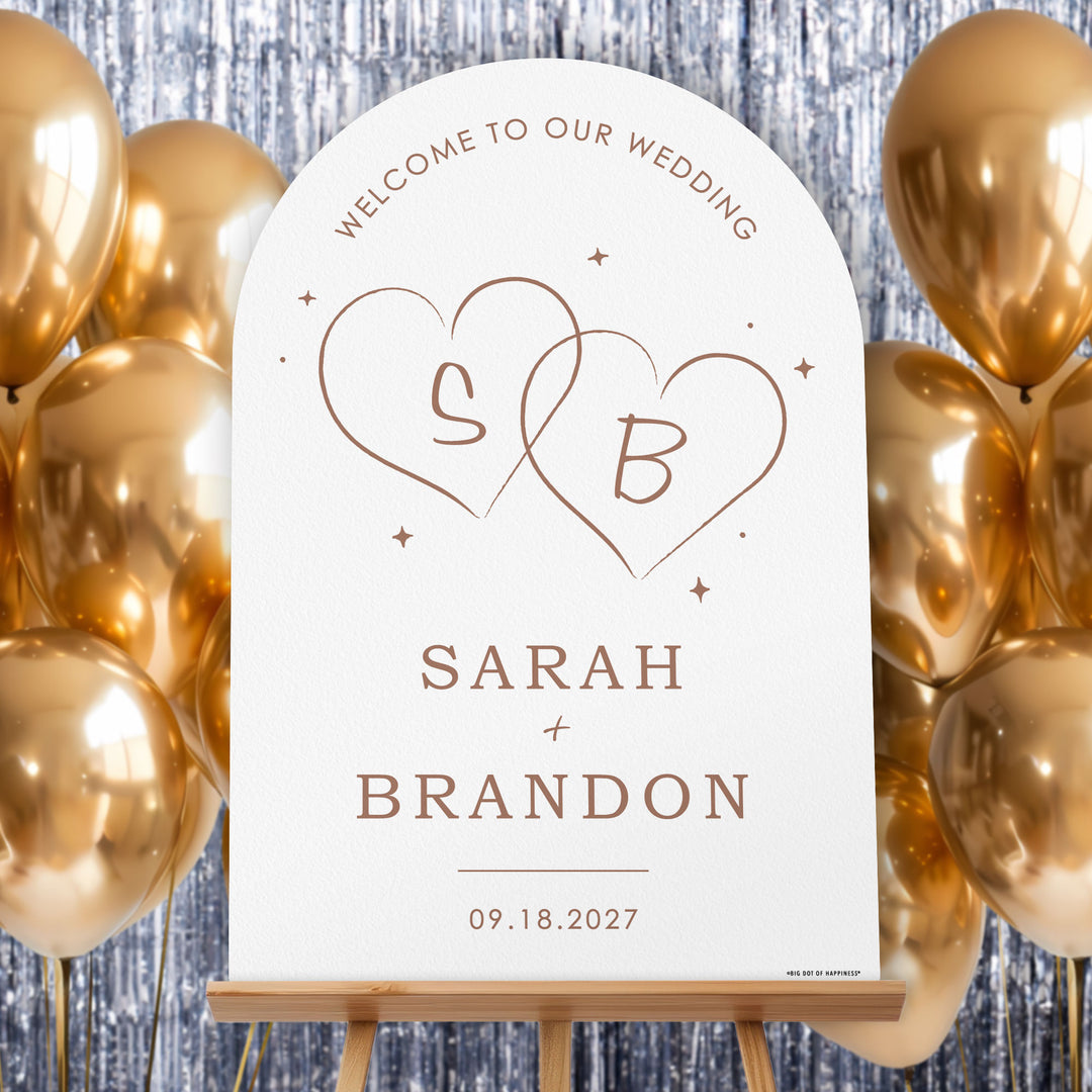 Personalized Text Mocha Brown Wedding Hearts Welcome Sign (Select Your Size)