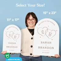 Personalized Text Mocha Brown Wedding Hearts Welcome Sign (Select Your Size)