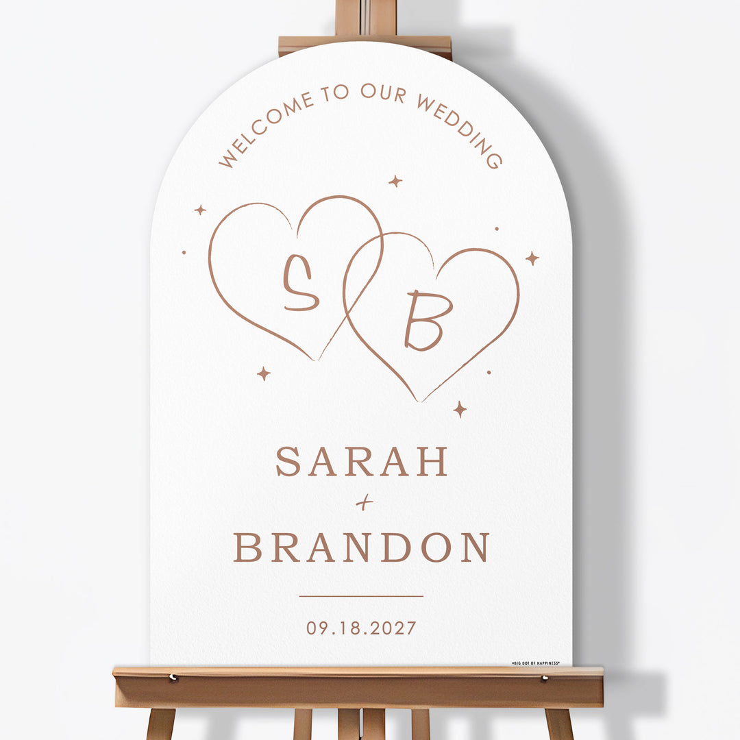 Personalized Text Mocha Brown Wedding Hearts Welcome Sign (Select Your Size)