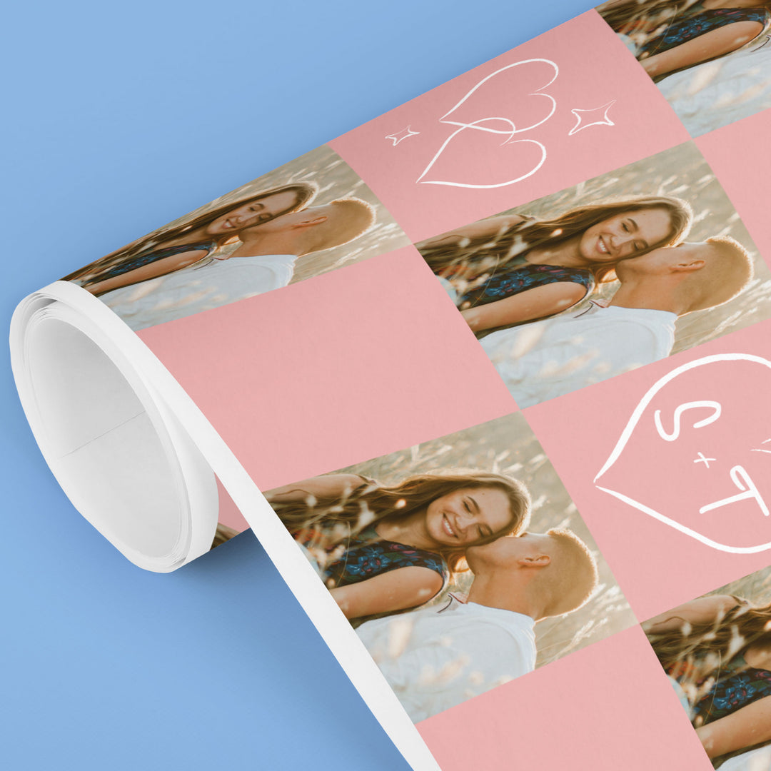 Custom Photo Wrapping Paper - Pink Wedding Rings