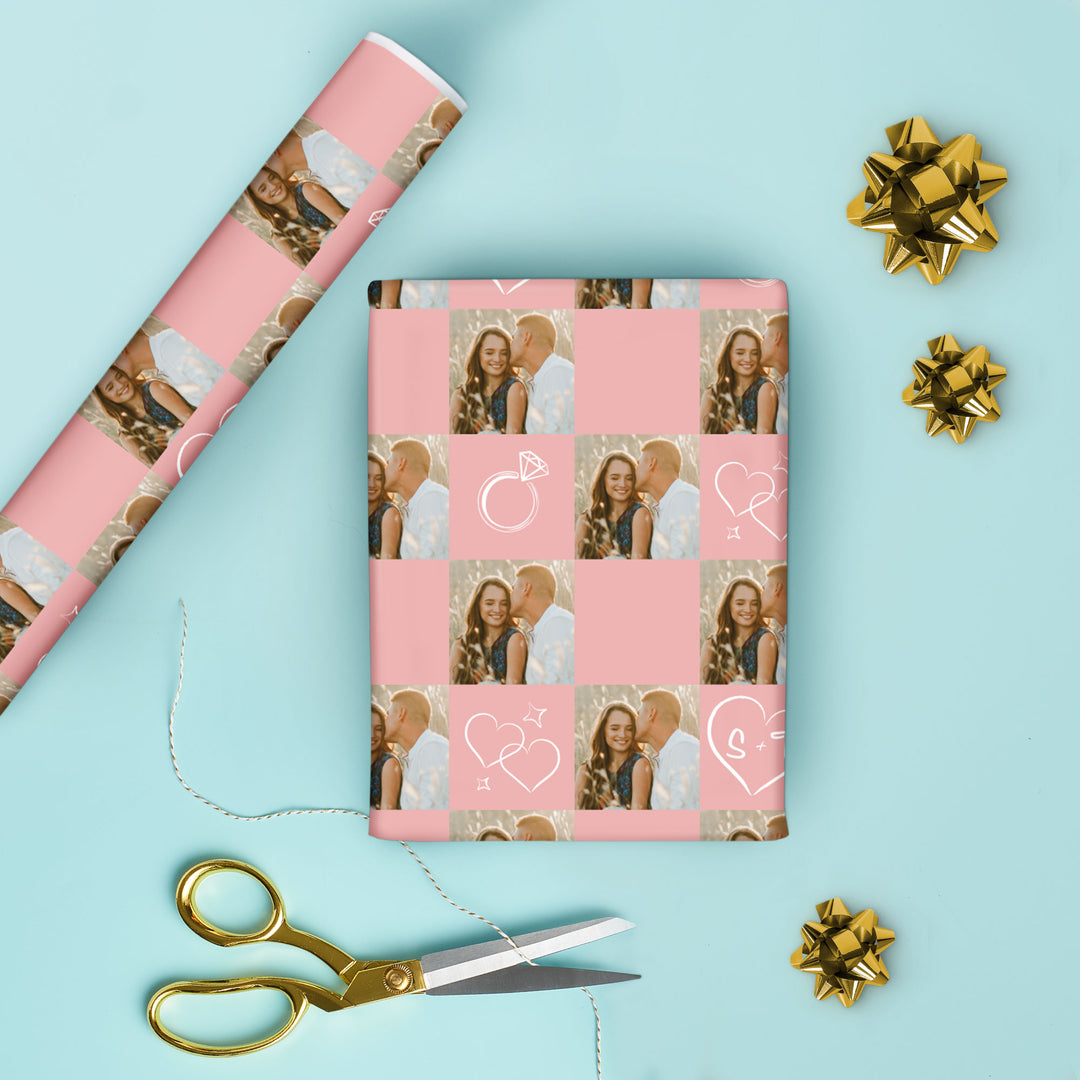 Custom Photo Wrapping Paper - Pink Wedding Rings