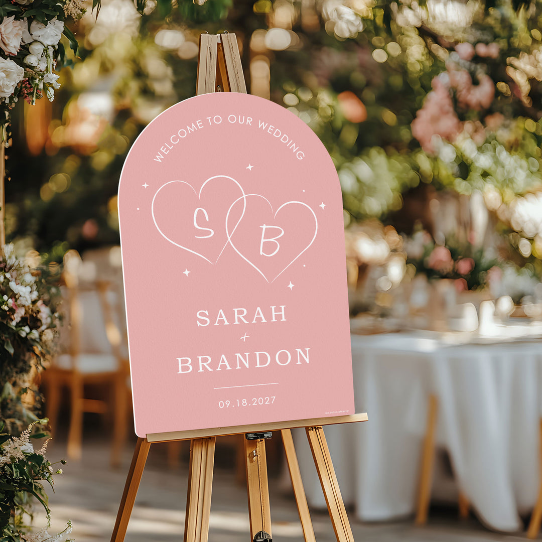Personalized Text Pink Wedding Hearts Welcome Sign (Select Your Size)