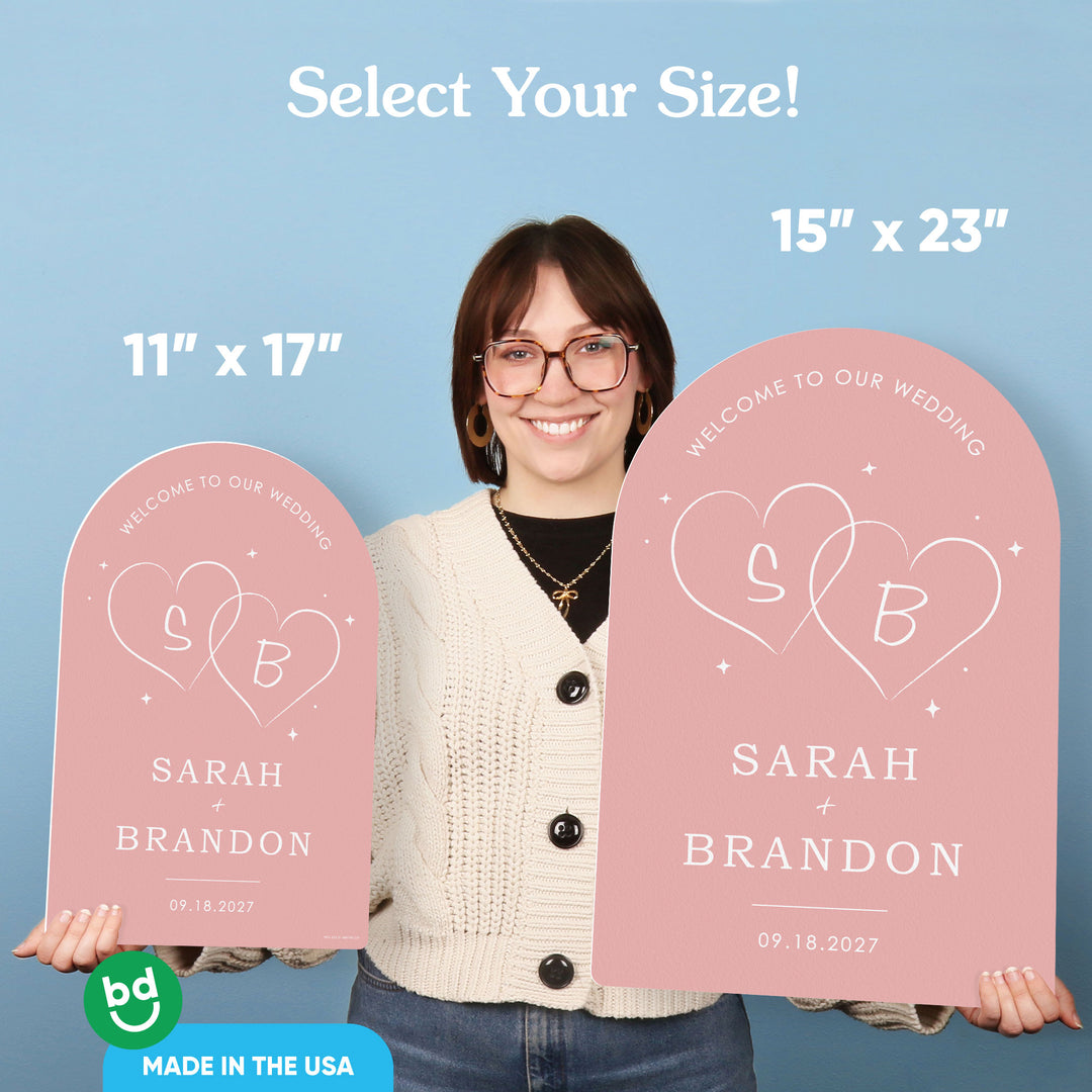 Personalized Text Pink Wedding Hearts Welcome Sign (Select Your Size)