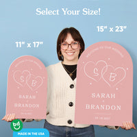 Personalized Text Pink Wedding Hearts Welcome Sign (Select Your Size)