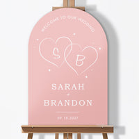 Personalized Text Pink Wedding Hearts Welcome Sign (Select Your Size)