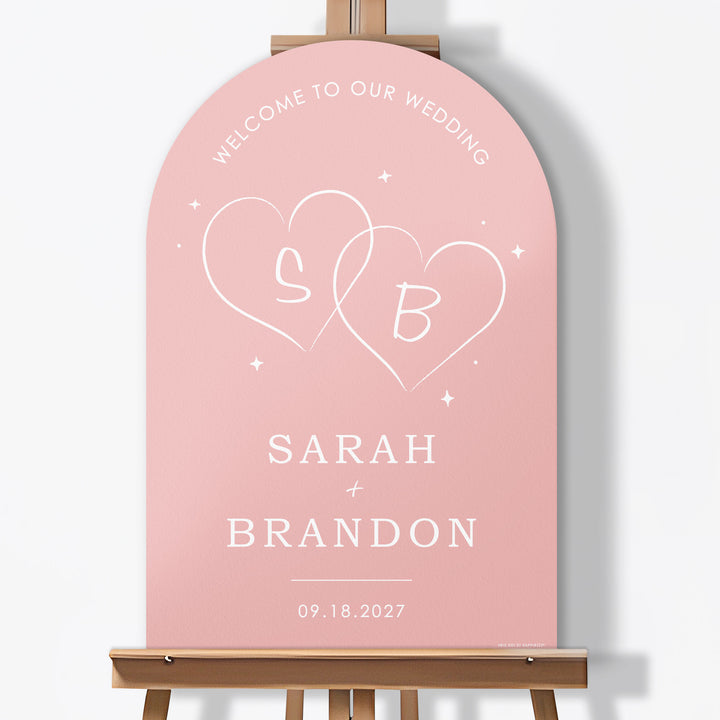 Personalized Text Pink Wedding Hearts Welcome Sign (Select Your Size)