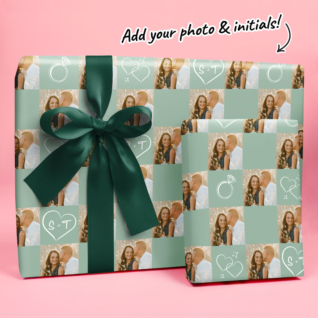 Custom Photo Wrapping Paper - Sage Green Wedding Rings