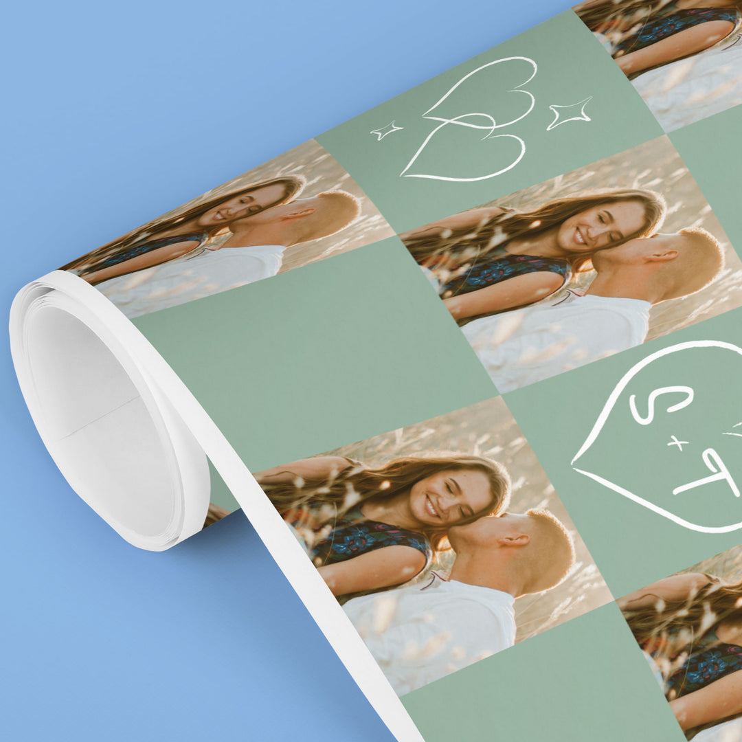 Custom Photo Wrapping Paper - Sage Green Wedding Rings