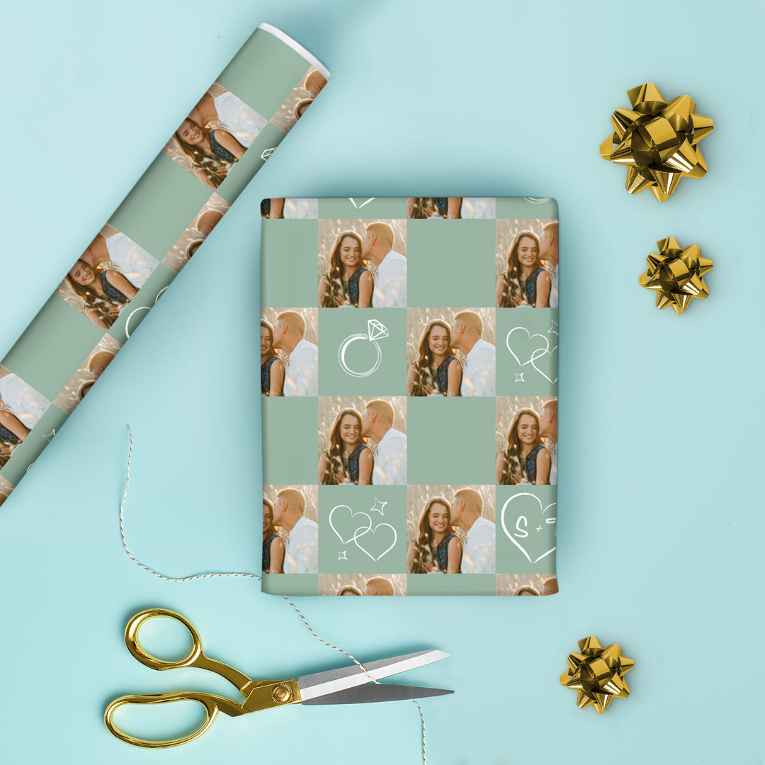Custom Photo Wrapping Paper - Sage Green Wedding Rings