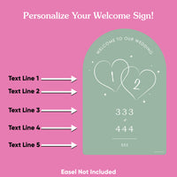 Personalized Text Sage Green Wedding Hearts Welcome Sign (Select Your Size)