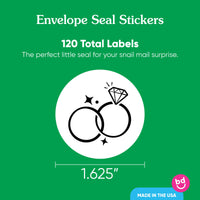 Wedding Rings Envelope Seal Stickers - 120 Ct
