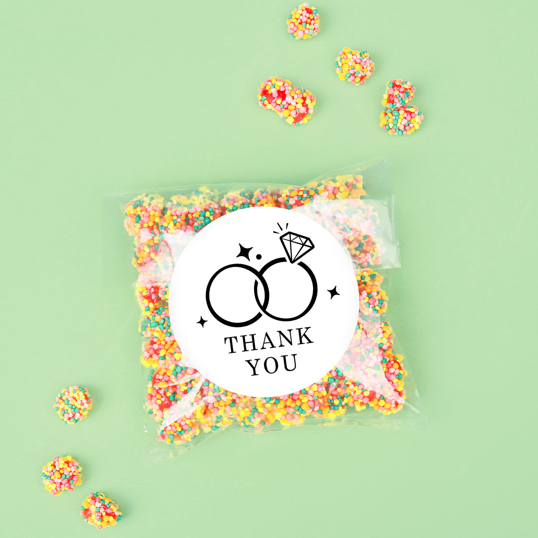 Wedding Thank You Stickers & Clear Cookie Bags - 25 Ct